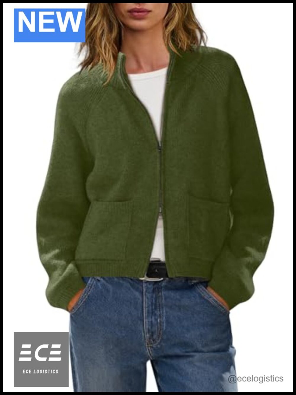 Women's Zip Up Cable Knit Cardigan Sweater with Pockets